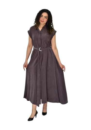 Kadın Beli Kemerli Elbise Bgl-st04639 Kahve