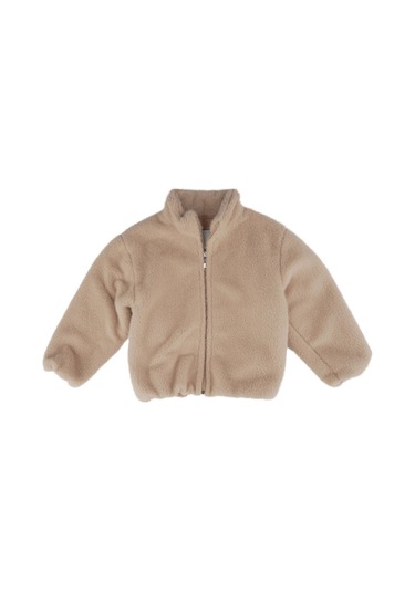 Fermuarlı Dik Yaka Peluş Ceket Bej