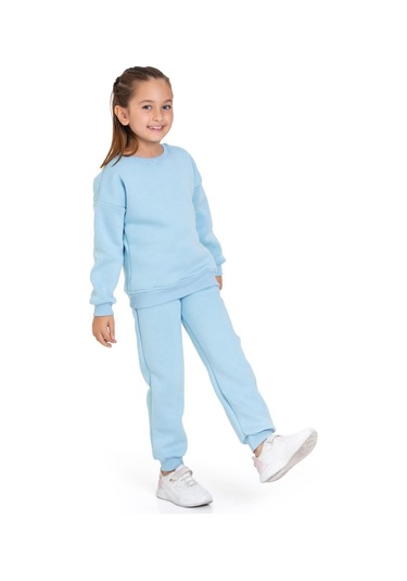 Üç İplik Cepli Bisiklet Yaka Alt Üst Takım Mavi