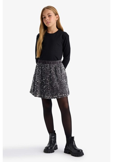 Defacto Kız Çocuk Payetli Etek D5240a825wngr449 Gri-gr449