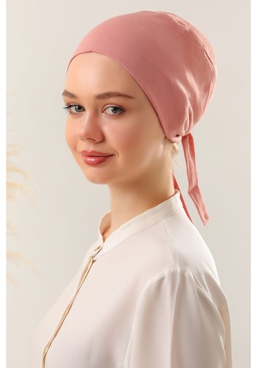 Kadın Tesettür Dikişli Set Bone Pudra 3 Adet Bağlamalı Penye Bone Pudra