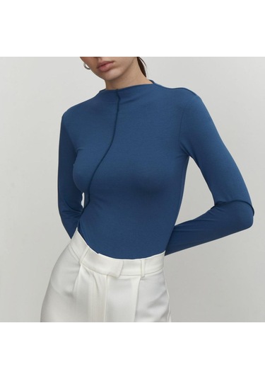 Yarı Yüksek Yaka Alt Gömlek Sonbahar Kadın Modası Eğimli İnce İç Uzun Kollu Kazak Üst Haki