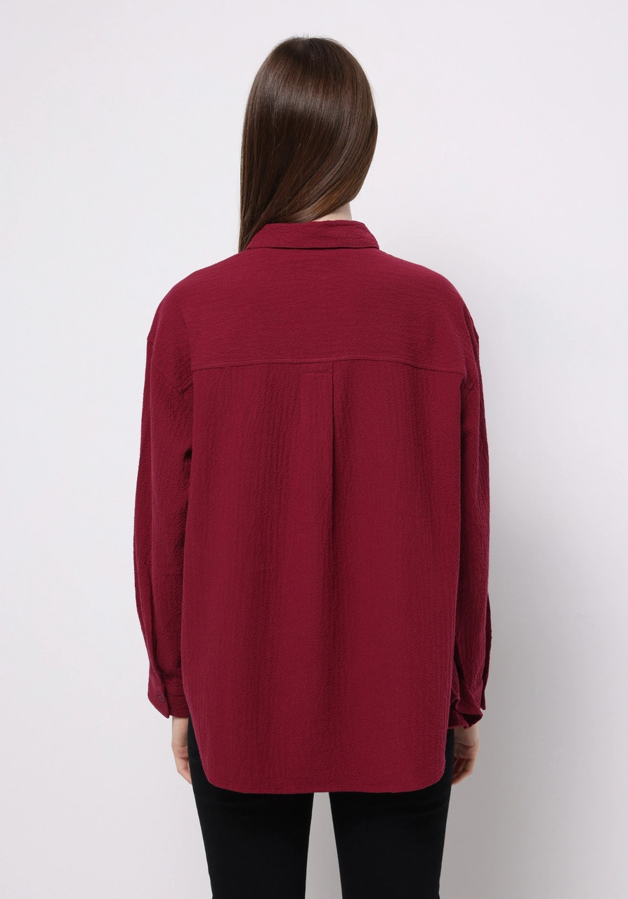 Colins Relax Fit Shirt Neck Düz Kadın Bordo Uzun Kol Gömlek Cl1077307 Q1.v1 Brd Bordo