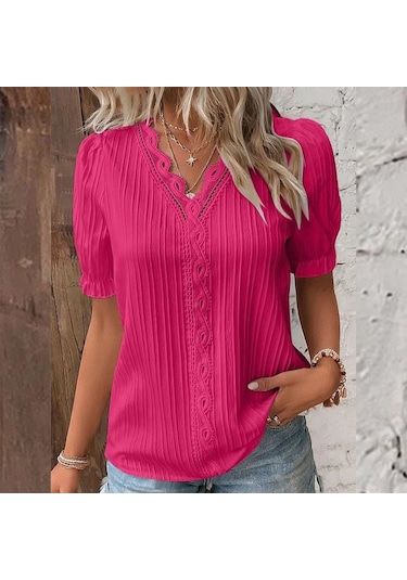 Yeşil Yaz Kadın T-shirt Moda Hollow Kısa Kollu Kadın Gömlek Tops Yeşil