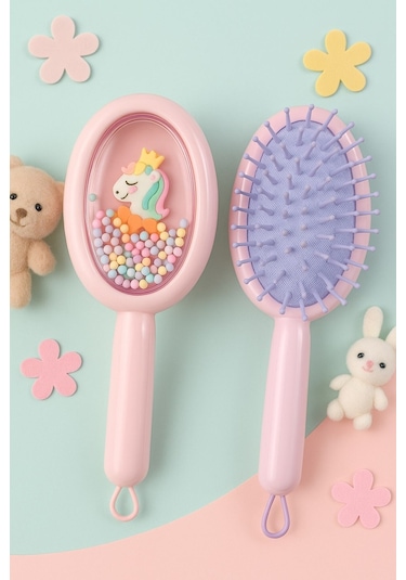 1 Adet Pembe Unicorn Figürlü Renkli Boncuklu Çocuk Saç Tarağı Fırçası Kolay Taranma Saçları Acıtmaz Saç Fırçası