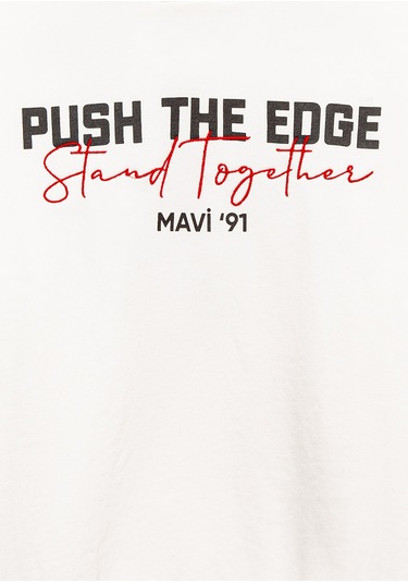 Mavi - Stand Together Baskılı Kapüşonlu Ekru Sweatshirt 6s10181-70057 Ekru