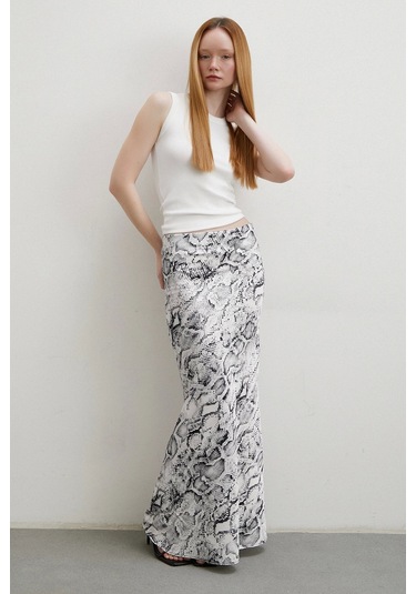 Desenli Maxi Verev Etek Beyaz Beyaz