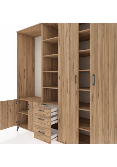 Kronos Dolap 13 Raflı 3 Çekmeceli 4 Kapaklı 220x59x243 Çam-çam/çam Atlas Çam/atlas Çam