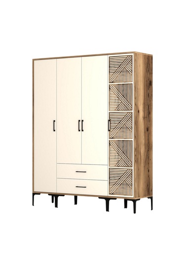 Variant Kumsal 4 Kapılı Stp Gardrop - Ceviz / Krem