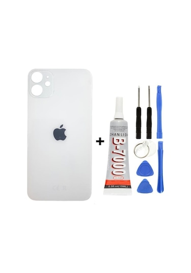 Apple Uyumlu iPhone 12 Arka Cam Kapağı + Yapıştırıcı + Tamir Set Senalstore - Beyaz Beyaz