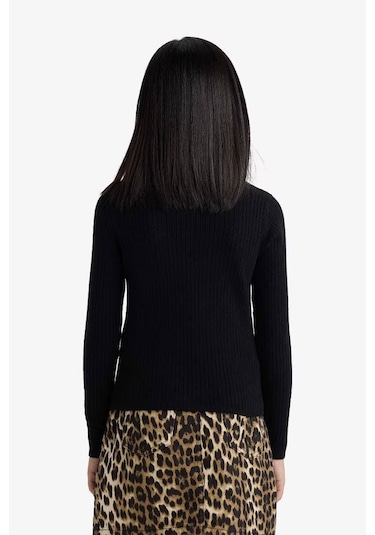 Defacto Fitted Bisiklet Yaka Ribana Siyah Kız Çocuk Kazak E9849a8/bk81 Siyah