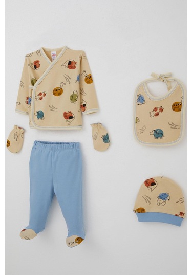 Breeze Erkek Bebek Hastane Çıkışı 5 Li Sevimli Hayvancıklar Desenli 0-3 Ay, Bej Bej