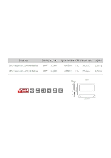 Lamptime 50 Watt Led Projektör Beyaz Işık 252605
