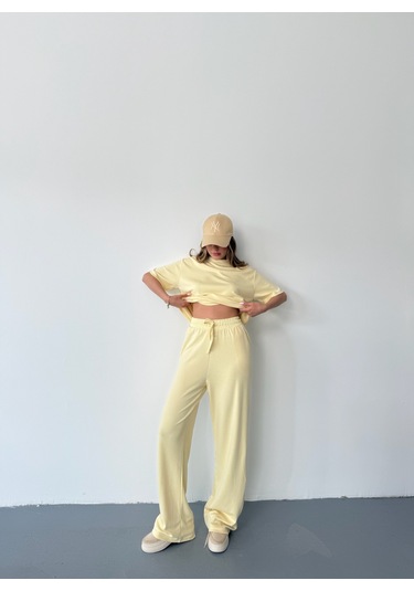 Kadın Modal Kısa Kolu Soft Touch Spor Takım Sarı