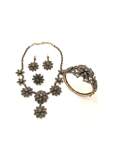 Aşina Gümüş Osmanlı Stil Elmas Montür Papatya Taşlı Set