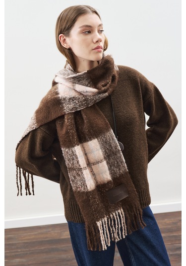 Ekose Desenli Atkı Kahverengi Kahverengi