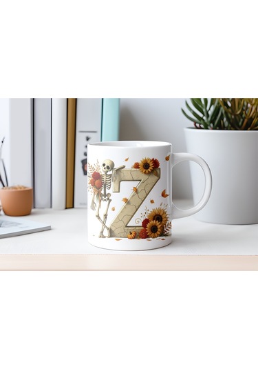 Z Harfi Pembe Kareli Kalpli Göz Emojili Kupa Bardak Eğlenceli Kareli Tasarım Kahve Çay Kupası Beyaz