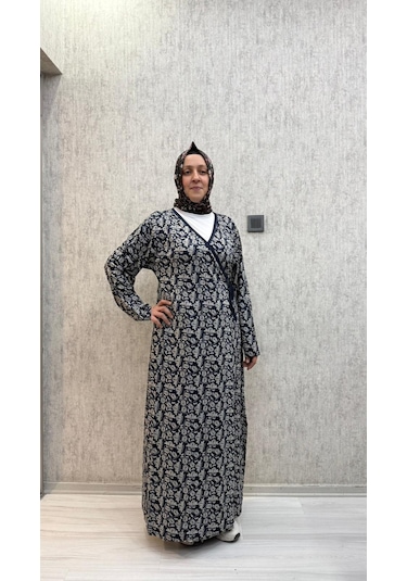 Gd Goldoremi 7 Kadın Viskon Pamuklu Bağlamalı Namaz Elbisesi Lacivert