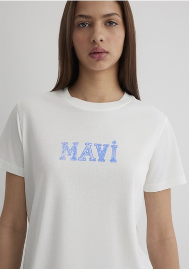 Mavi - Mavi Logo Baskılı Beyaz Tişört 1612232-70057 Beyaz