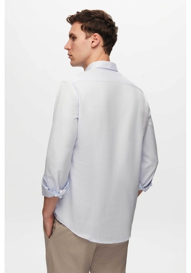 Ds Damat Slim Fit Mavi Oxford Düğmeli Yaka Kolay Ütülenebilir Nakış Detaylı Pamuklu Gömlek 4HC02ORT03265 Mavi