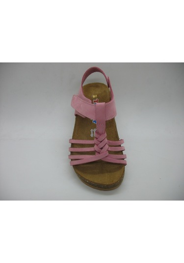 Toddler 01218 Doğal Deri Mantar Taban Örgülü Sandalet 26-30 Pembe