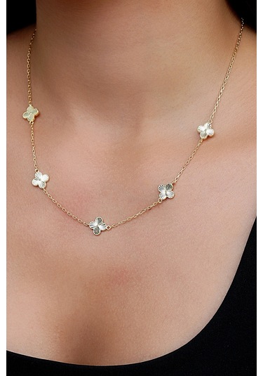 14k Altın Kaplamalı 925 Ayar Gümüş Kalemli Granada Saray Yoncaları Kolye - 23183601 Altın