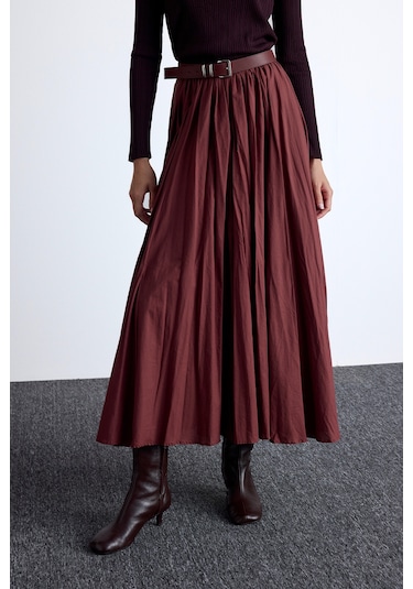 Pılıse Maxı Etek Bordo Bordo