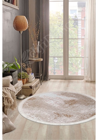 Dijidekor Delüxe Halı Devetüyü Saçaklı Yuvarlak Halı Yeni Kab...