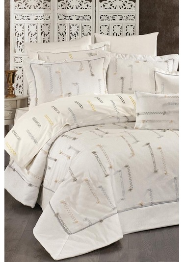 Çise 10 Parça Çift Kişilik Çeyiz Seti Gri - Sarı Beyaz