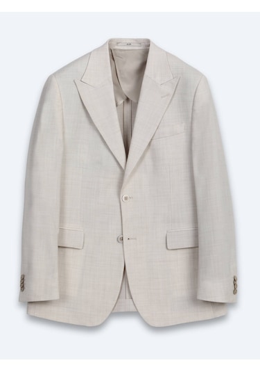 Kip Bej Desenli Modern Fit Yün Karışımlı Takım Elbise