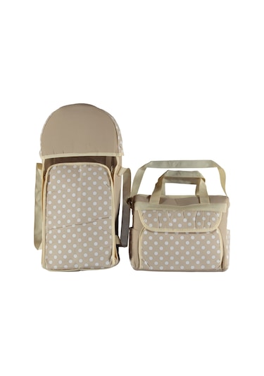 ŞMTSTYLE Bebek Bakım Çantası ve Portbebe, Gold Puantiyeli İkili Taşıma Seti