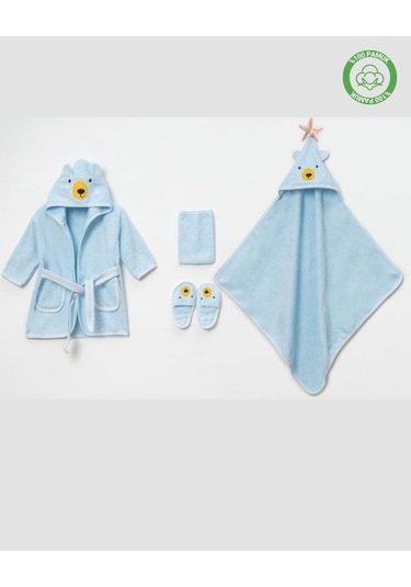 Ayılı Bornoz Takımı 1-2 Yaş Mavi