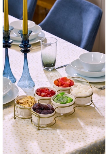 Edora Home Gold Altı Bölmeli Çerezlik İkram Seti Metal Paslanmaz