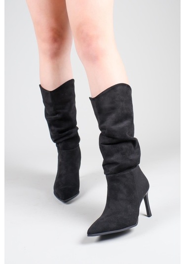 Arlon Büzgülü Çekme Topuklu Çizme Siyah-8567 Siyah