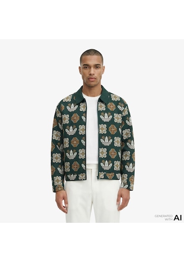 Adidas Monogram Allover Print Loose Yeşil Ceket Jy2997