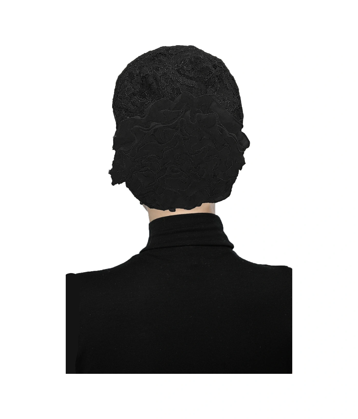 Kordoneli Arkası Fırfırlı Önü Plise Biyeli Siyah Hazır Türban Tesettür Bone Siyah