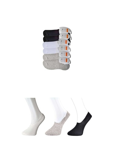 Siyah Gri Ve Beyaz Erkek Babet Çorap 6 Çift Antra Melanj