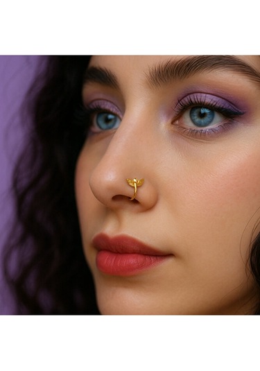 Deliksiz Gümüş Sıkıştırmalı Melek Figürlü Hızma 925 Ayar Sarı