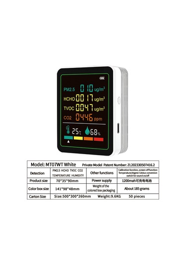 Ximistore9 Ortam İzleme Cihazı Pm2.5 Co2 Tvoc Hcho Sıcaklık Nem - Beyaz Ayaklı, Kablosuz Kullanim, İç Batarya