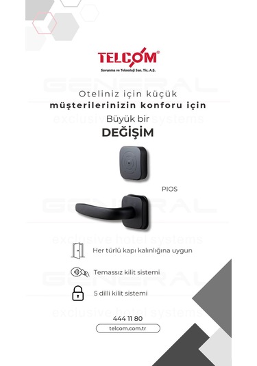 Yangına Dayanıklı Kartlı Otel Kapı Kilidi Otel Oda Kilidi Telcom- Pios 1 Adet