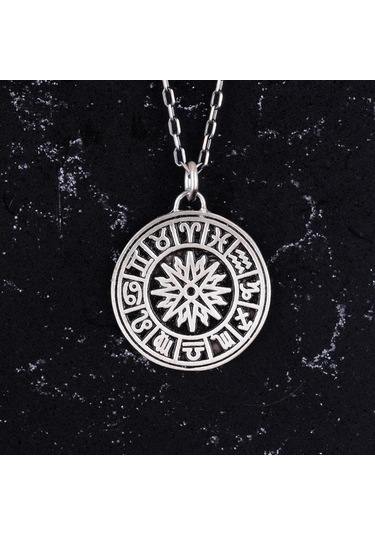 925 Ayar Gümüş Kolye - Burç Çarkı Kolyesi Gümüş