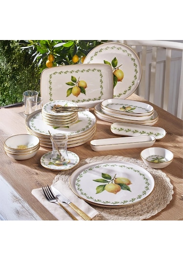 Fecra Lemone 35 Parça Gold Fileli Kahvaltı Seti Beyaz