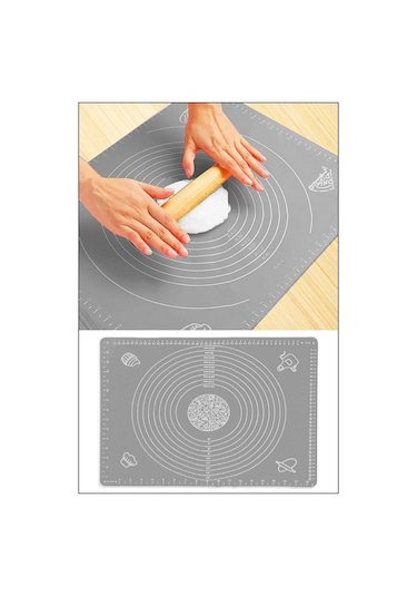 Gri Silikon Hamur Açma Matı Büyük Boy 50x40