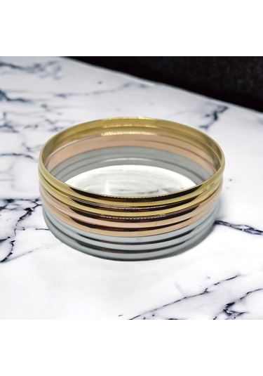 Altın Gümüş Bakır Rengi Karışık Paslanmaz 7'li Çelik Bilezik Seti Takımı Çok Renkli