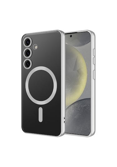 Samsung Galaxy Uyumlu A16 Kılıf Magsafe Kamera Lensli Korumalı Şeffaf Silikon Kapak Gümüş