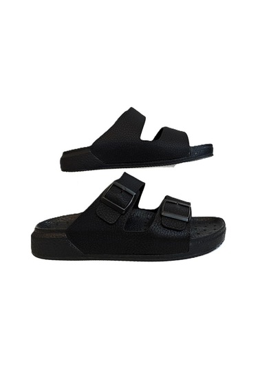 Pierre Cardin 7408 Siyah Çift Tokalı Yumuşak Taban Erkek Terlik Siyah