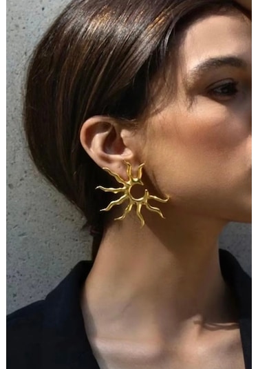 Güneş Figürlü Gold Renk Küpe Gold