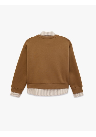 Koton Şardonlu Uzun Kollu Gömlek Yaka Rahat Kalıp Nakışlı Sweatshirt Vizon 6sal10558ık