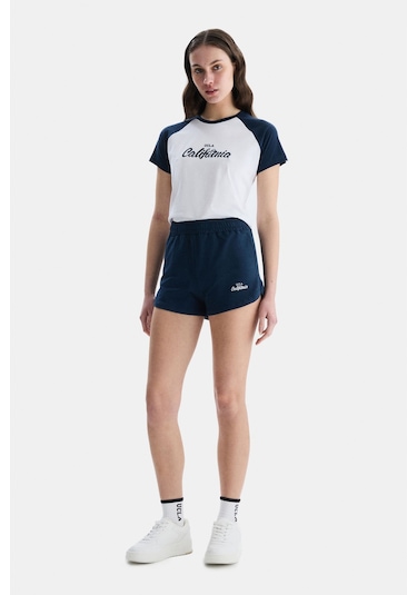 Ucla Courtney Lacivert Örme Şort Nakışlı Standard Fit Kadın Örme Şort Lacivert