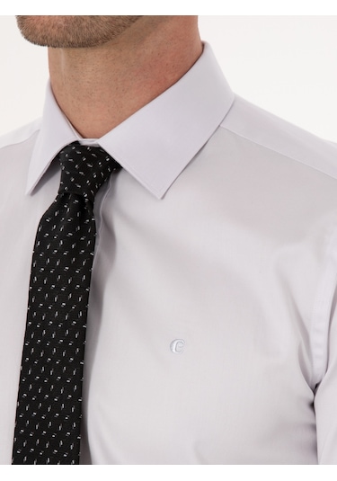 Cacharel Açık Gri Slim Fit %100 Pamuk Klasik Gömlek
